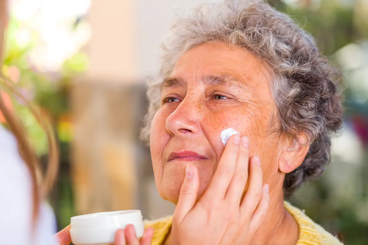 Skincare Assistance for Elderly Seniors Supporting Healthy Skin Care